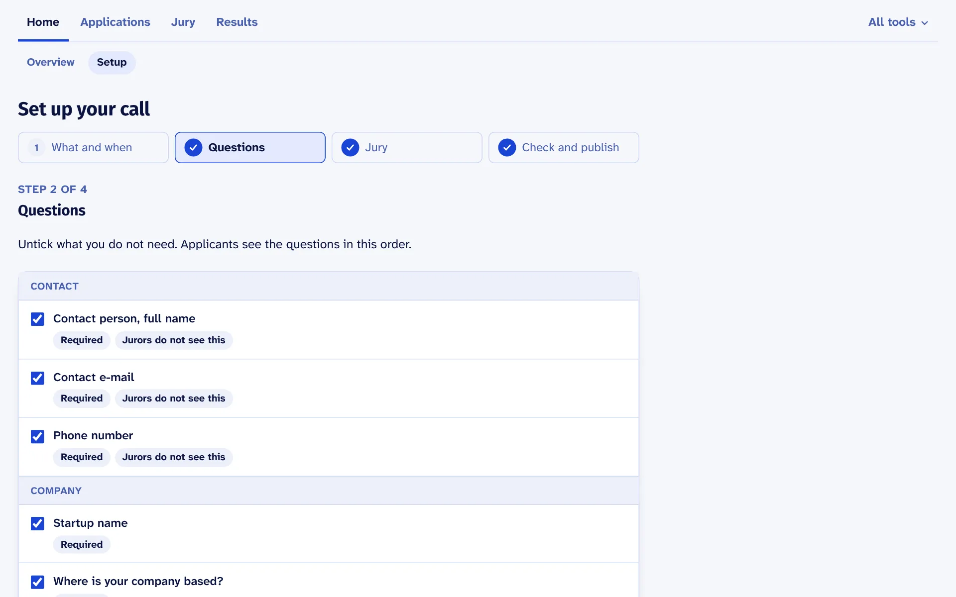 Organiser, step 1: Set up the call