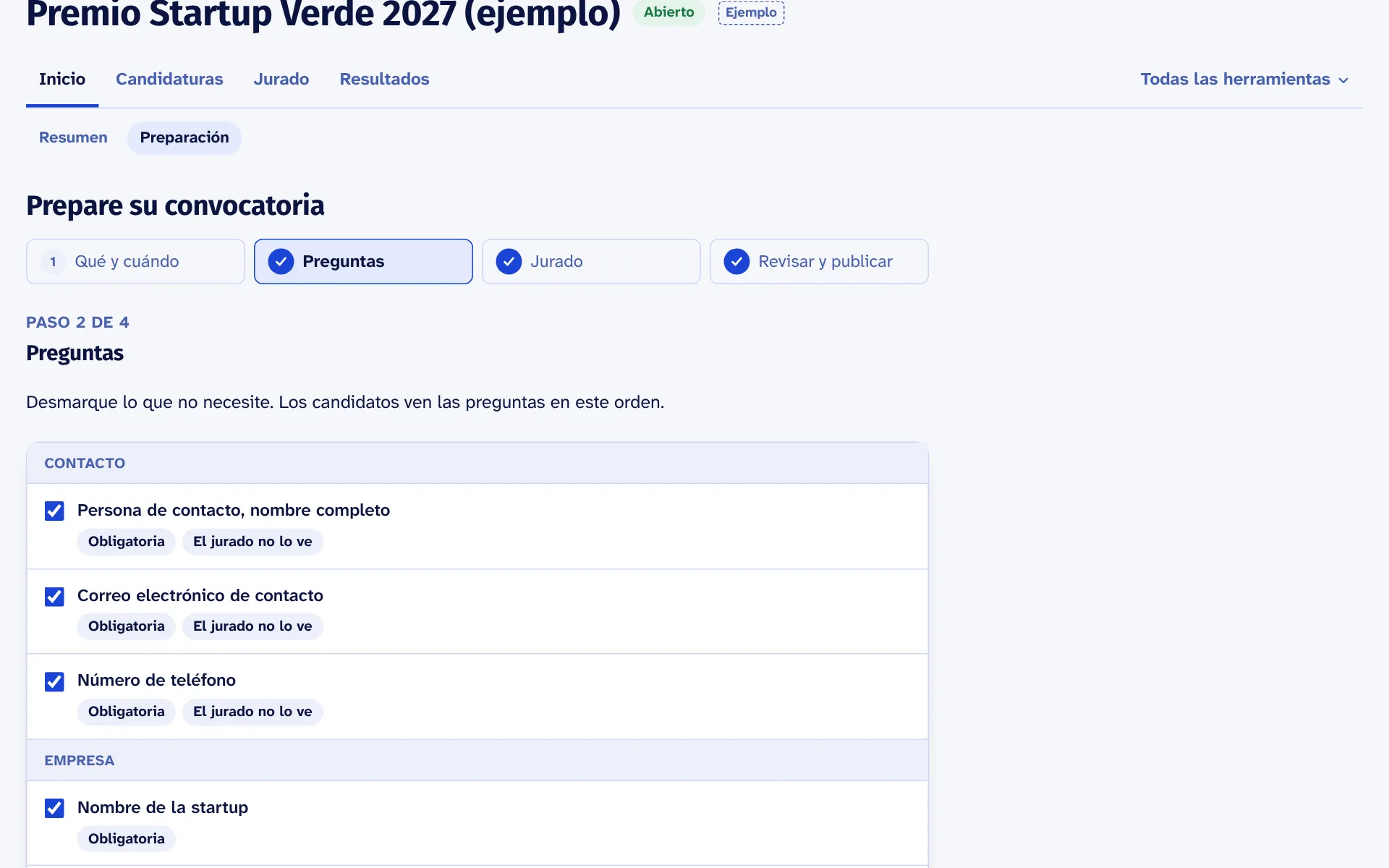 Organizador, paso 1: Prepare la convocatoria