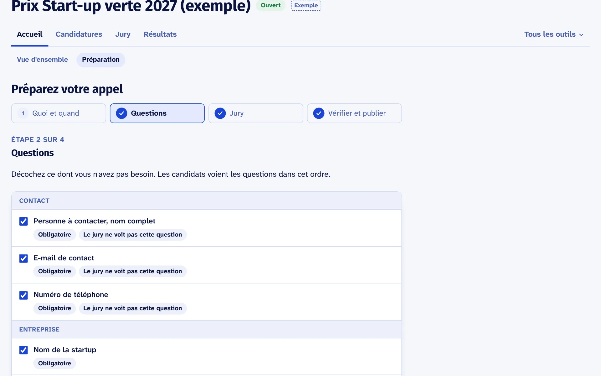 Organisateur, étape 1 : Préparer l'appel