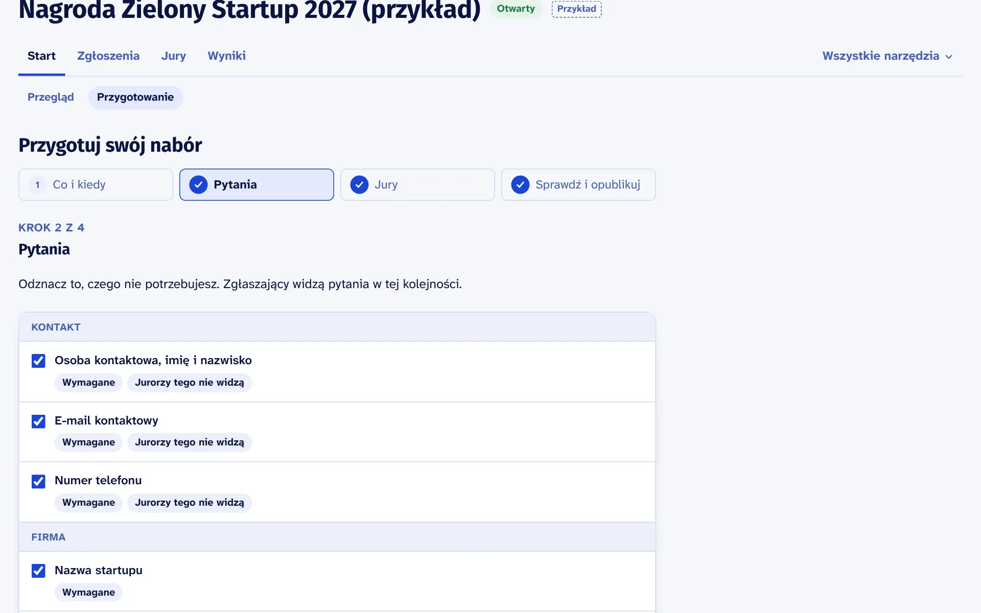 Organizator, krok 1: Przygotuj nabór
